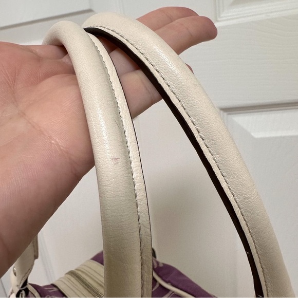 Coach Horse & Carriage Purple Canvas White Leather Trim Satchel Vintage Y2K - Picture 11 of 11